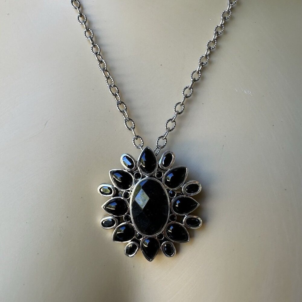 VTG Barse Pendant Brooch Necklace 20 Inch Black Onyx 925 Sterling 25.7g Signed